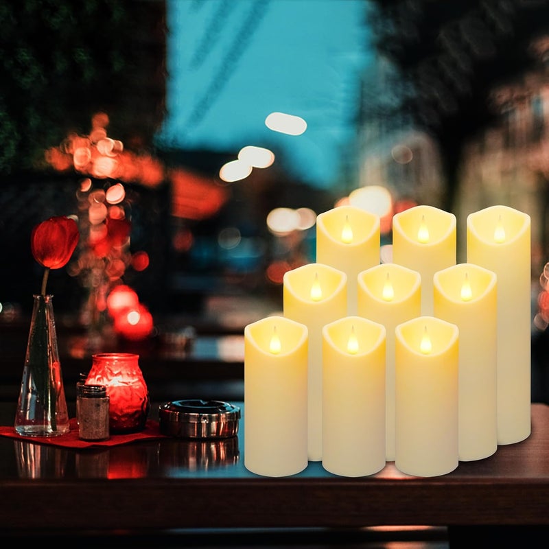 Aignis 9pcs Flameless LED Candles Battery Operated with 10-Key Remote & Timer, Indoor Heat Resistant, 3D Wick with Warm Flickering Glow for Cozy Home/Wedding/Holiday Décor (D 2.2" x H 5"/6"/7") - Image 3